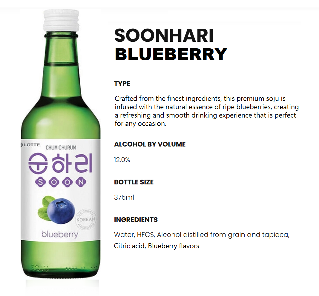 Lotte] Liquor Chum Churum Blueberry Soju 360ml / 12% 순하리 블루베리 (소주) – Koryo  Mart (K-Market) Singapore