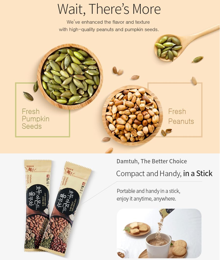 [Damtuh] Walnut Almond Job’s Tear Pumpkin Seed & Peanut Tea, Misugaru 18g x 15T 담터 호두 아몬드 율무차