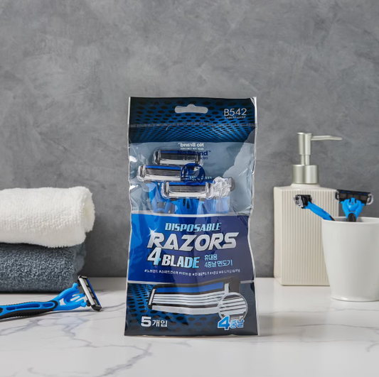 [No Brand] Portable 4-Blade Razor (5-Pack)  노브랜드 휴대용 4중날 면도기 (5개입)
