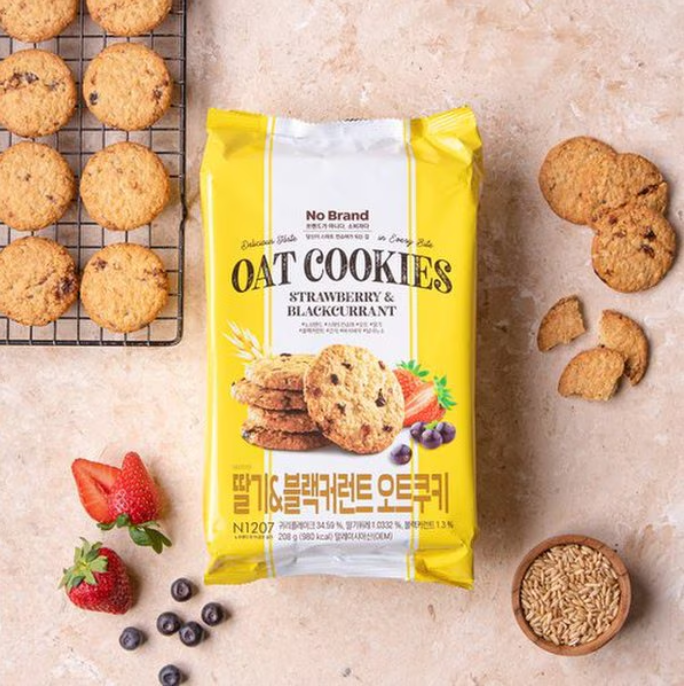[No Brand] Oat Cookies 208g – Choco Chip / Strawberry & Blackcurrant  노브랜드 오트쿠키 초코칩 / 딸기&블랙커런트