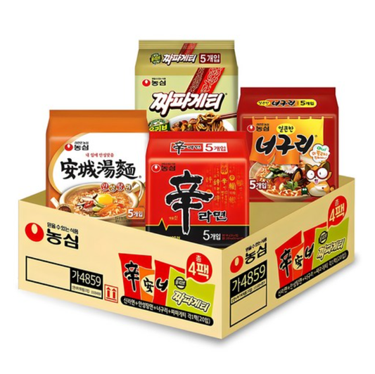 [Nongshim] Ramen Variety Bundle 4x5-Packs (Total 20 Packs) 신라면 / 너구리 / 안성탕면 / 짜파게티