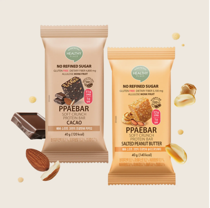 [Olive Young] PPAEBAR Soft Crunch Protein Bar (Cacao / Salted Peanut Butter) 40g