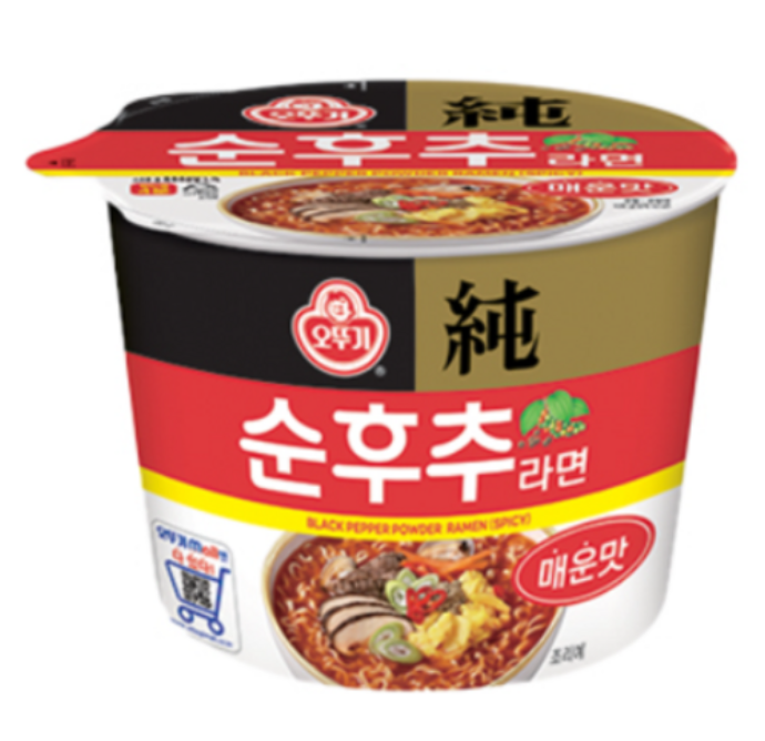 [Ottogi] Black Pepper Powder Ramen Big Cup 105g  오뚜기 순후추라면 큰컵 (사골곰탕맛/매운맛)
