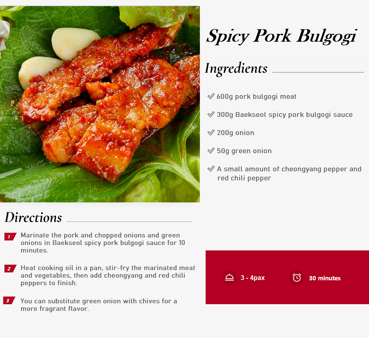 [CJ Beksul] Spicy Bulgogi Sauce for Pork 290g/840g  백설 매콤한 돼지 불고기 양념