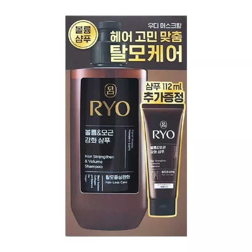 [RYO] Hair Loss Care -Strengthen & Volume Shampoo 480ml + 112ml 려 흑운 볼륨 & 모근강화 기능성샴푸 우디향