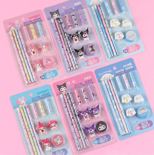 [Sanrio] Figure Pencil & Pencil Cap Set – Kuromi / My Melody / Cinnamoroll 산리오 피규어 연필 + 보호캡 세트