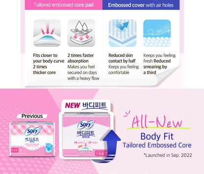 [LG Sofy] Bodyfit Sanitary Pads with Wings 16P (26cm/29cm) 쏘피 바디피트 볼록맞춤 생리대 날개형